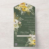 ダークグリーンQRコード上の金ゴールドとベージュフローラ オールインワン招待状 (内側)