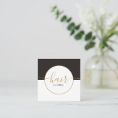 ダークグレイエレガントホワイトサークルゴールデン美容師 スクエア名刺 (スタンド正面)