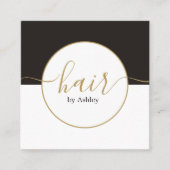 ダークグレイエレガントホワイトサークルゴールデン美容師 スクエア名刺 (正面)