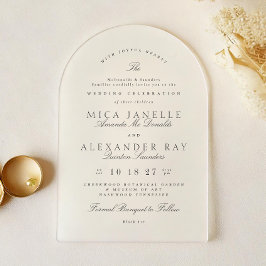 ダークグレイエレガント白フォーマル書結婚の アクリル招待状