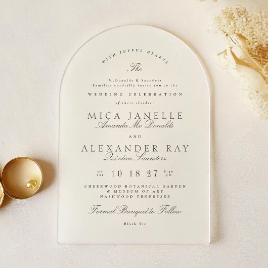 ダークグレイエレガント白フォーマル書結婚の アクリル招待状