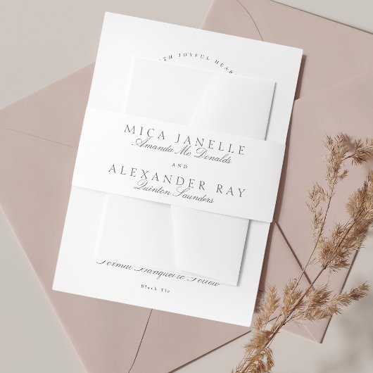 ダークグレイエレガント白フォーマル書結婚の 招待状ベリーバンド