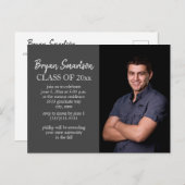 ダークグレイパーソナライズされた写真卒業パーティー ポストカード (正面/裏面)