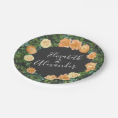 ダークグレイ結婚ピーチモダンフローラ ペーパープレート (アングル)