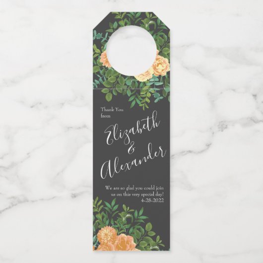 ダークグレイ結婚ピーチモダンフローラ ボトルネックタグ (正面)