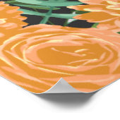 ダークグレイ結婚ピーチモダンフローラ ポスター (角)