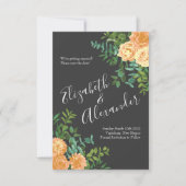 ダークグレイ結婚ピーチモダンフローラ 招待状 (正面)