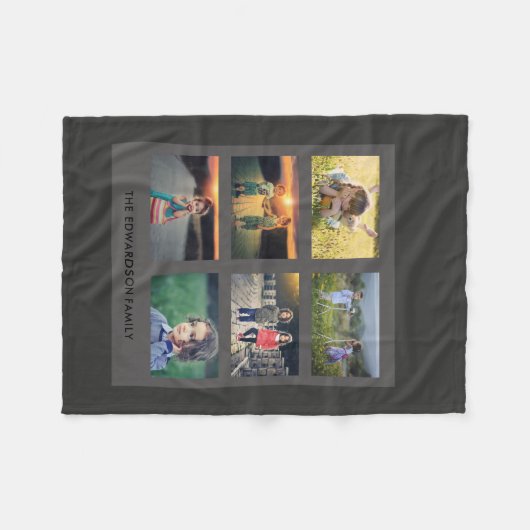 ダークグレーあなた自身の家族写真のコラージュを作成して下さい フリースブランケット (正面(横))