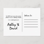 ダークグレーおよび白くモダンな原稿の招待状 インビテーションポストカード (裏面)