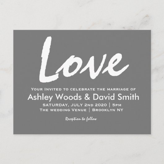 ダークグレーおよび白くモダンな原稿の招待状 インビテーションポストカード (正面)