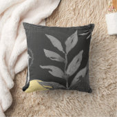 ダークグレーとイエローウォーター葉カラーオストリッチ クッション (ブランケット)