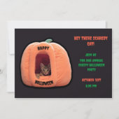 ダークグレーとオレンジカボチャのキットンのハロウィン 招待状 (正面)