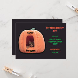 ダークグレーとオレンジカボチャのキットンのハロウィン 招待状