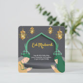 ダークグレーとグリーンのミニマリストEid Mubarakカード シーズンカード (スタンド正面)