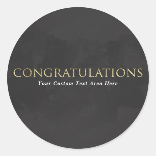 ダークグレーとゴールドのCONGRATULATIONS 名入れ ラウンドシール (正面)