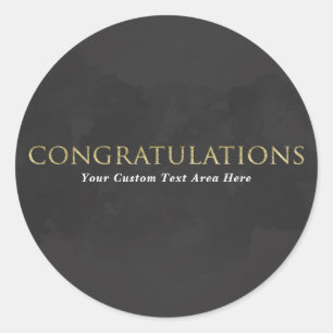 ダークグレーとゴールドのCONGRATULATIONS 名入れ ラウンドシール