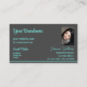 ダークグレーとティール(緑がかった色)ストライプのプロフェッショナル 名刺 (裏面)