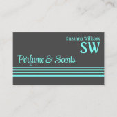 ダークグレーとティール(緑がかった色)ストライプモノグラム付きスタイリッシュ 名刺 (正面)