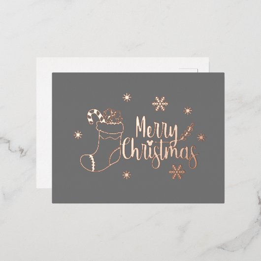 ダークグレーとバラゴールドフォイルメリークリスマス 箔シーズンポストカード (正面/裏面)