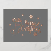 ダークグレーとバラゴールドフォイルメリークリスマス 箔シーズンポストカード (正面)