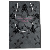 ダークグレーとブラックのハート ミディアムペーパーバッグ (正面)