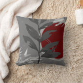 ダークグレーとブルゴーニュ抽象芸術ウォーターカラーリーフ クッション (ブランケット)