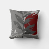 ダークグレーとブルゴーニュ抽象芸術ウォーターカラーリーフ クッション (正面)