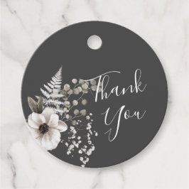 ダークグレーとホワイトのフローラ結婚ズ フェイバータグ