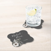 ダークグレーとホワイトのフローラ結婚ズ ペーパーコースター (インサイチュ)