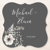 ダークグレーとホワイトのフローラ結婚ズ ペーパーコースター (正面)