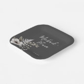 ダークグレーとホワイトのフローラ結婚ズ ペーパープレート (傾斜あり)