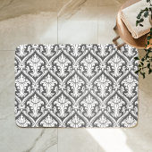 ダークグレーとホワイトバロック様式のダマスクパターン バスマット