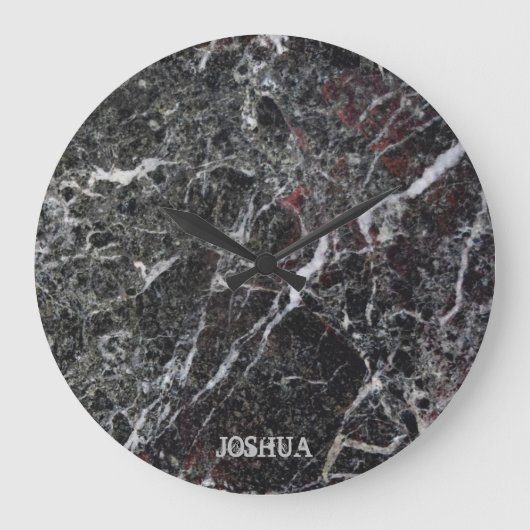 ダークグレーと白の大理石モノグラム ラージ壁時計 (正面)