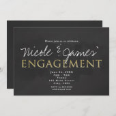 ダークグレーと金ゴールド婚約シャワー招待状 招待状 (正面/裏面)