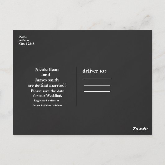 ダークグレーと金ゴールド日付の結婚婚約を保存 ポストカード (裏面)