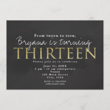 ダークグレーと金ゴールド13th 13誕生日パーティーへの招待