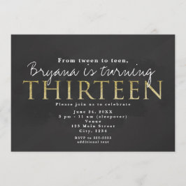 ダークグレーと金ゴールド13th 13誕生日パーティーへの招待 招待状