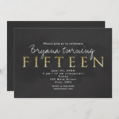 ダークグレーと金ゴールド15th 15誕生日パーティーへの招待 招待状 (正面/裏面)