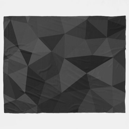 ダークグレーと黒のジオメトリメッシュパターン フリースブランケット (正面(横))
