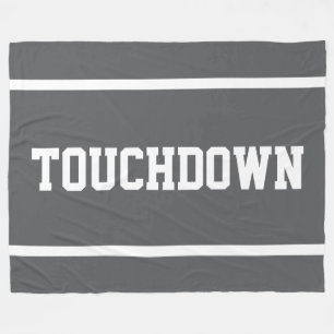 ダークグレーに白文字ストライプのTOUCHDOWN スポーツデザイン フリースブランケット