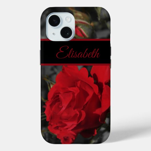 ダークグレーに赤いバラの花の巻物 Case-Mate iPhoneケース (裏面)