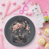 ダークグレーのゴシック色ブラックピンクバードシャワー ペーパープレート (パーティー)