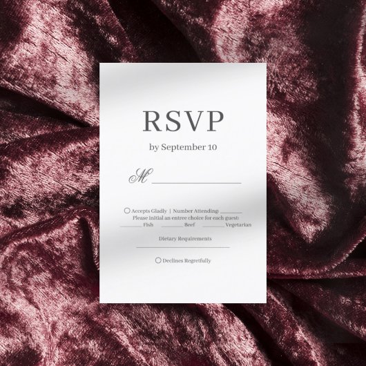 ダークグレーのシックなミニマリストのエレガントな結婚式 出欠カード