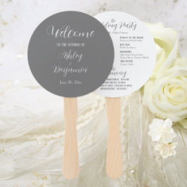 ダークグレーのシンプルな結婚式プログラム ハンドファン