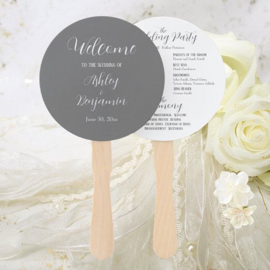 ダークグレーのシンプルな結婚式プログラム ハンドファン