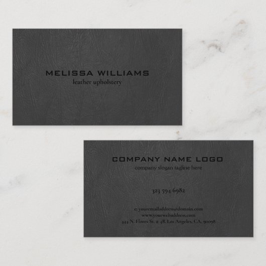 ダークグレーのフェイクレザーテクスチャ 名刺 (正面/裏面)