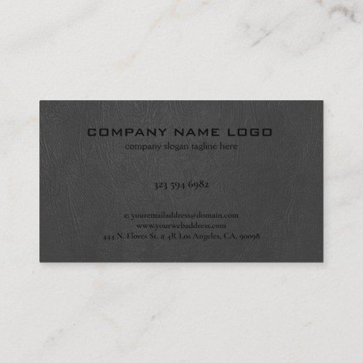 ダークグレーのフェイクレザーテクスチャ 名刺 (裏面)