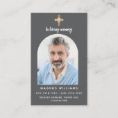 ダークグレーのフォトクロスのアーチ葬儀祈りの言葉カード 名刺 (正面)