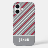 ダークグレーのミニマル赤と白スストライプグレー Case-Mate iPhoneケース (裏面)