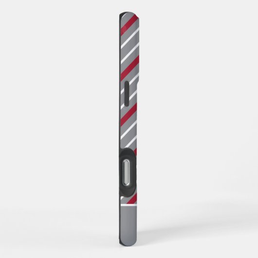 ダークグレーのミニマル赤と白スストライプグレー iPhoneケース (右側面)